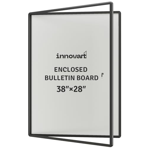 INNOVART 38”x28” Enclosed Bulletin Board, Weatherproof Dry Erase Board with Locking Swing-Open Door, Black Aluminum Frame Wall Mounted Enclosed Whiteboard for Home, School, Office, Commercial - color: Black Frame Dry Erase, size: 38"x28"