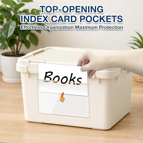 H4D 24 Pack Labels for Storage Bins, 3" x 5" Plastic Clear Adhesive Index Card Holders, Tote Label Pockets for Organizing Storage, Library Card, Shelves - size: 3" x 5", style: 24 Pack