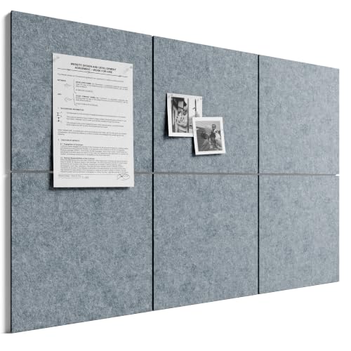 Bumusty Large Cork Board 36" x 24" Alternative - 6 Pack Felt Wall Tiles with 40 Safe Removable Adhesive Tabs, 30 Pushpins, Cork Boards for Walls Pin Board Bulletin Board Office Decor (Blue Gray) - color: Blue Gray, size: Solid tile 6-pack