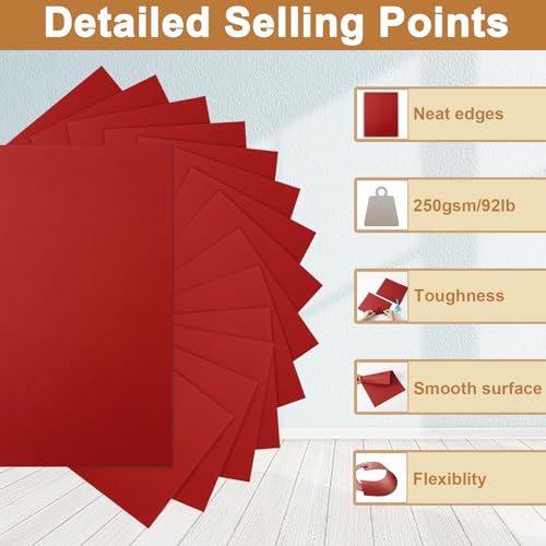 Silunkia 28 Sheets Christmas Red Cardstock 8.5 x 11 Craft Paper, 250gsm/92lb Thick Dark Red Card Stock Printer Paper for DIY Card Making, Thank You Cards, Wedding, Invitations, Birthday - color: Red, size: 28 Sheets