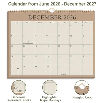 2026-2027 Calendar - Wall Calendar 2026-2027 from July 2026 Until December 2027,18 Months Calendar with Premium Paper, Twin-Wire Binding & Hanging Hook, 8.5" x 11", Green - color: Cyan, size: 8.5" x 11"
