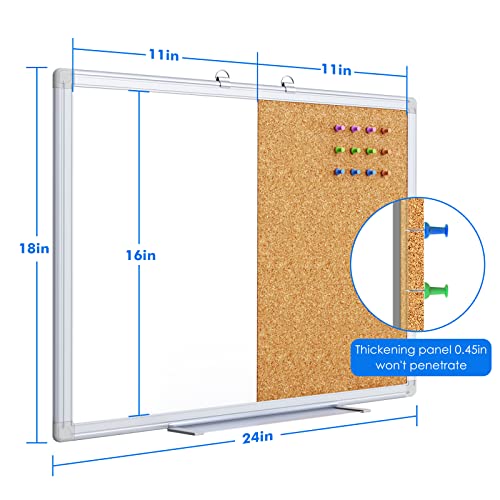 Magnetic White Board and Cork Board Combo, 24 X 18 inches Whiteboard Bulletin Combination Board, Wall Mounted Dry Erase Message Board for Home, School and Office - size: 24 x 18 inch