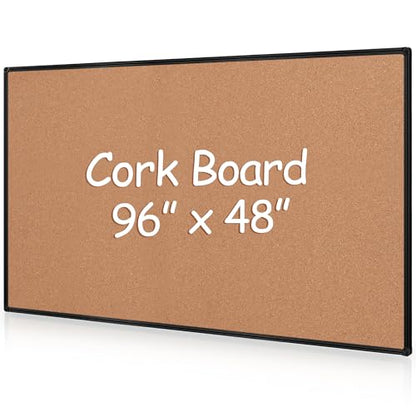 Extra Large Cork Bulletin Board 96" X 48", Black Aluminum Framed 8'x4' Corkboard for Wall, Wall Mounted Notice Pin Board with 18 Push Pins for School, Home & Office - size: 96" x 48"
