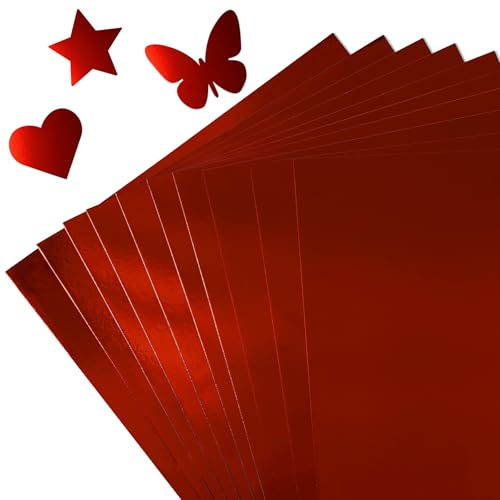 30 Sheets Metallic Red Cardstock Paper - A4 Size (250gsm), Mirror Finish Gold Foil Board for Crafting, Invitations, and Decorations - Die Cut and Plotter Compatible - color: Red