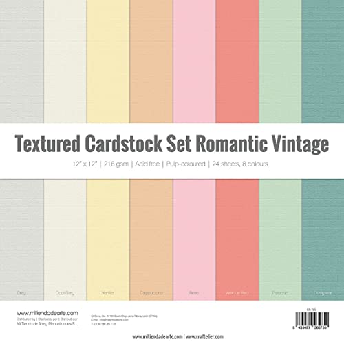Craftelier - Cardstock Set Textura Romantic Vintage | Pack of 24 Double Sided Cardstock for Card Making, Scrapbooking and Craft Projects | Weight 216 grams | Size 30,48 x 30,48 cm (12" x 12") - color: Romantic Vintage Texture, size: 12" x 12"