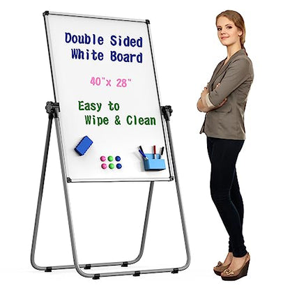 Double Sided White Board with Stand - 40x28 Portable Whiteboard Easel with Height Adjustable & 360° Rotation for Home Office Classroom, Standing Dry Erase Board for Presentation - size: 28"W x 40"H