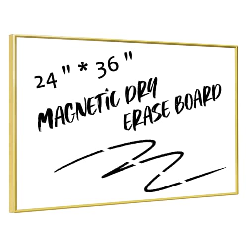 Dry Erase White Board, Magnetic Whiteboard for Wall Office/School/Home, Hanging Board for Decoration/Planning/Kitchen Grocery List/Drawing/Memo, 24"x 36" Gold Aluminum Frame (BB-Gold-6090) - size: 24" x 36"