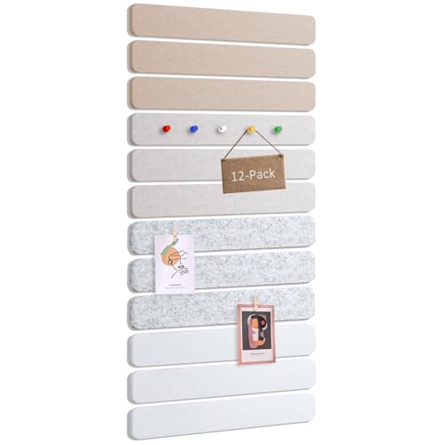12-Pack Cork Board Alternative Felt Strip Board 13"x2", 30 Push Pins, Adhesive Install for Walls, for Paste Notes, Photos, Office Home Classroom (Dark Camel, Light Camel, Silver Gray, Snow White) - color: Dark Camel, Light Camel, Silver Gray, Snow White