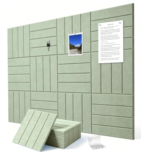 0.47" Thick Felt Wall Tiles 48"x36" Cork Board Alternative 12 Pack 11.81"x11.81"Felt Bulletin Board Pin Board with Removable Adhesive Tape&60 Pushpins for Home Office School(Bold-Sage) - color: Sage, size: Bold-Stripes 12 Pack