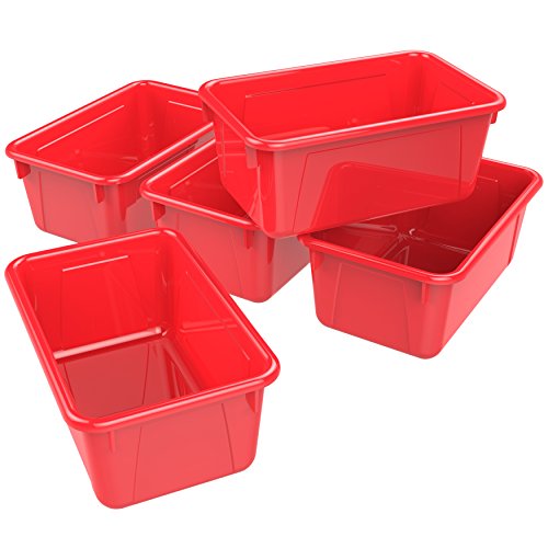 Storex Small Cubby Bins, Pack of 5, 12.2 x 7.8 x 5.1 Inches, Red (62415U05C) - color: Red, style: Bin Only