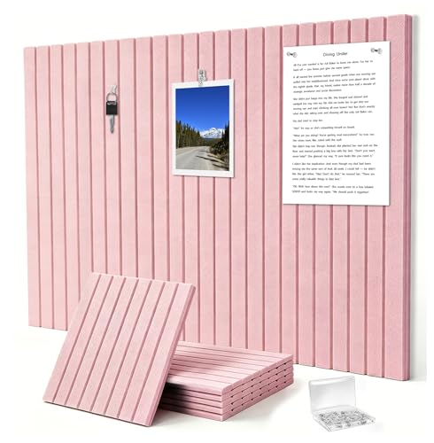 0.47" Thick Felt Pin Board 36"x24" Large Cork Board Alternative 6 Pack 11.81"x11.81"Felt Bulletin Board Wall Tiles Notice Board with 30 Pushpins for Home Office School(Fine-Coral Pink) - color: Coral Pink, size: Fine-Stripes 6 Pack