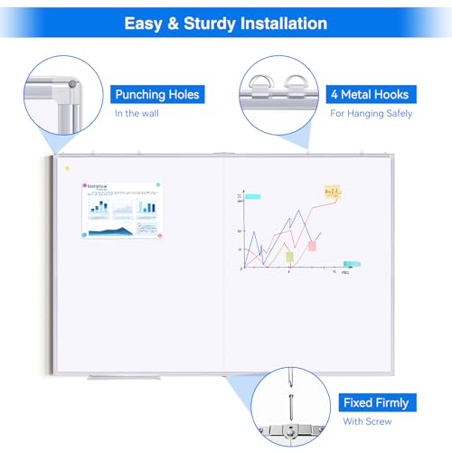 Magnetic White Board Dry Erase Board for Wall，48" x 46" (4ft x 3ft) Wall-Mounted Aluminum Frame Marker Board, Foldable Portable Whiteboard with a Long Pen Tray for School, Classroom, Office & Home - size: 48"W x 36"H, style: Style B