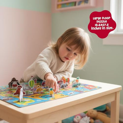 Dinomini Giant USA Map Puzzle for Kids - with Interactive Standing Figures - Floor Puzzles for Kids Ages 3-5 - Preschool Learning Activities - Learning & Educational Toys - color: Usa Map