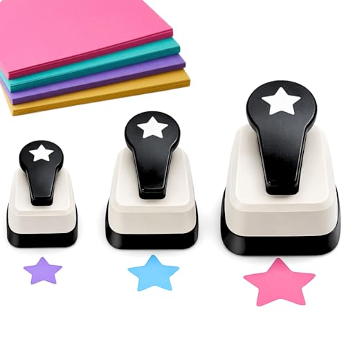 Star Shape Hole Punch Set, Paper Cutter Tool for Scrapbooking, Card Making and DIY Projects, Hand Lever Press, 1 Inch, 5/8 Inch, 3/8 Inch Sizes