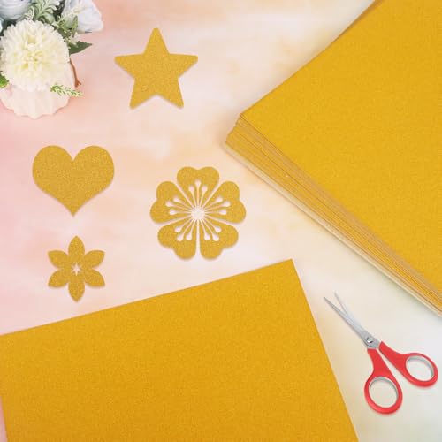 Klmnop 50 Sheets Gold Glitter Cardstock Paper 12x12", 300GSM Thick Gitter Sparkle Paper for Scrapbook, Christmas Birthday Cards, DIY Art Project, Wedding Party Decor & Gifts(Gold)