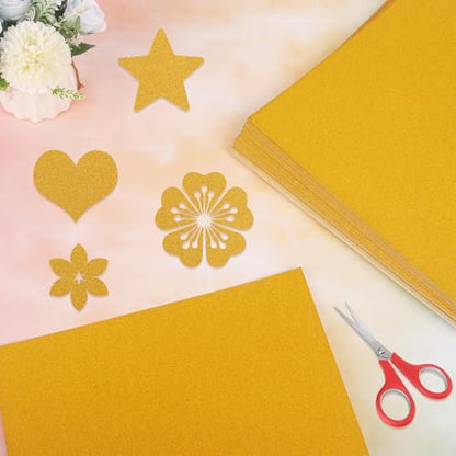 Klmnop 50 Sheets Gold Glitter Cardstock Paper 12x12", 300GSM Thick Gitter Sparkle Paper for Scrapbook, Christmas Birthday Cards, DIY Art Project, Wedding Party Decor & Gifts(Gold)