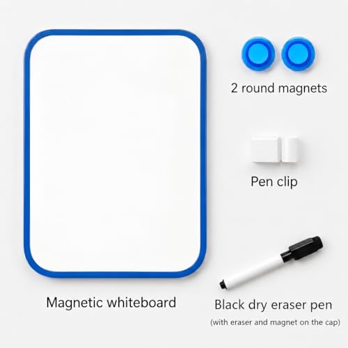 6“ X 8”Small Dry Erase Board with Erasable Markers and 2 Magnets (Blue) | ABS frame, magnetic board—smooth surface;easy to write on and erase—white board small for fridge, school lockers, and offices - color: Blue