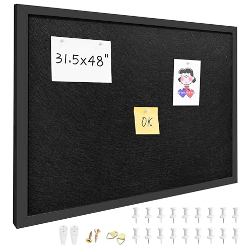 31.5x48 Inch Cork Board for Wall Hanging with Linen, Bulletin Board with Push Pins, Mounted Memo Message Board for Home Office Decor, Dorm Room Essentials, Classroom Organization - color: Black, size: 31.5*48inch