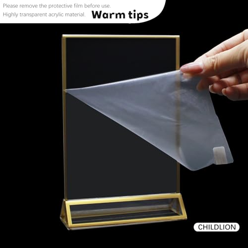 CHILDLION 3 Pack Acrylic Sign Holder 8.5x11 Inches, Double Sided Gold Picture Frame Stand up Table Top Sign Holders, Vertical Menu Flyer Stand, Plastic Frame for Stores, Restaurants, Hotels, Office (3 Pack 8.5*11) - size: 3 Pack 8.5*11