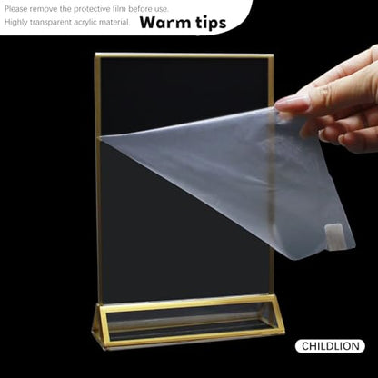 CHILDLION 3 Pack Acrylic Sign Holder 8.5x11 Inches, Double Sided Gold Picture Frame Stand up Table Top Sign Holders, Vertical Menu Flyer Stand, Plastic Frame for Stores, Restaurants, Hotels, Office (3 Pack 8.5*11) - size: 3 Pack 8.5*11