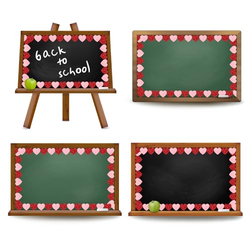 Whaline 65.6ft Heart Bulletin Board Border Glitter Pink Red Heart Shaped Die-Cut Border Trim for Valentine's Day Anniversary Chalkboard Decoration - style: Red Pink Heart