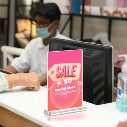 Acrylic Sign Holder 4x6, 15 Pack Clear Double Sided Menu Vertical Display Stand, Desktop Paper Holder Suitable for Restaurants, Office, Store, Show Fair - color: Vertical 15 Pack 4x6