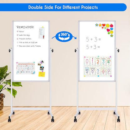 maxtek Rolling White Board, 48 x 24 Height Adjustable Whiteboard on Wheels, Large Magnetic Standing Mobile Easel Board, Double-Sided with Stand for Office, Home, and Classroom - style: 24X48 in Silver
