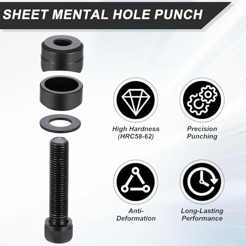 HARFINGTON Sheet Metal Hole Punch 18.6mm Metric Bearing Steel Circle Hole Puncher Set Knockout Punch Die Cutter Tool with Hex Head Screw Hex Wrench for Stainless Steel Sink Copper Plate - size: 18.6mm