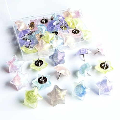 Push Pins for Walls,Star Decorative ThumbTacks for Cork Board Cute Tacks,Decorative Push Pins for Bulletin Board, Photos Wall Maps,Desk Accessories for School Offices Decor (Bright Star) - color: Bright Star