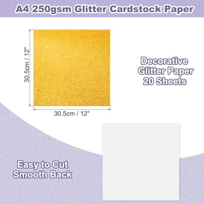 PATIKIL 20Sheets Gold Glitter Cardstock, 12x12In Glitter Paper Card Stock Shiny Scrapbook 250gsm Sparkly Paper Large Shimmer for Crafts Scrapbook DIY Art Wedding Party - color: Gold, size: 12x12In