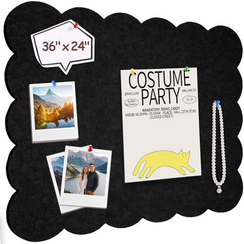 Felt Bulletin Board 36" x 24" Cork Board Alternative,Decorative Felt Pin Board Foldable Cork Boards for Walls Self-Adhesive Cork Board for Home Office Classroom Pin Board (Black) - color: Black, size: 36" x 24"