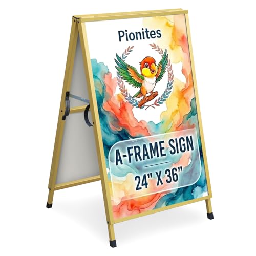 Pionites Heavy Duty Slide-in Folding A Frame Sign Sidewalk Sign 24x 36 Inch Steel Metal Double-Side Pavement sign Corrugated Plastic Poster (1, Gold, 24''X36''(Frame Only)) - color: Gold, size: 24''X36''(Frame Only)