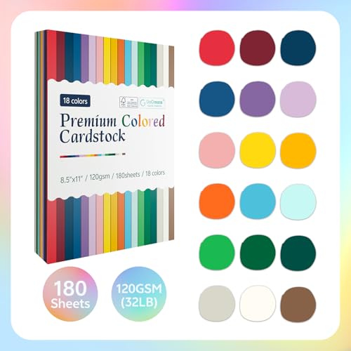 180 Sheets Thick Construction Paper Assorted Colors 8.5x11 120GSM 32LB Craft Paper Top Gummed Pad