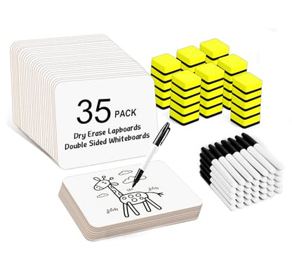 Dry Erase Lapboards, HERKKA 35 Pack Double Sided Dry Erase Lap Boards 9 x 12.5 Inch, 35 Markers, 35 Erasers, Small Dry Erase Boards for Students Classroom Teacher Supplies - style: 35 Boards+35 Erasers+35 Markers