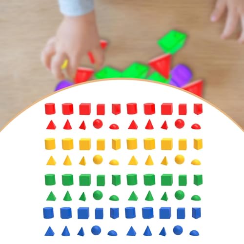 DuskHaven 80 Pieces Geometric Solid Blocks 3D Shapes Pattern Blocks Math Manipulatives Multicolor PP Material Suitable for Early Childhood