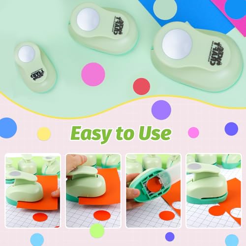 UCEC Circle Cutter, 3 Pcs Circle Puncher, 1 3/8 5/8 Inch Craft Hole Punch with 30 Pcs Colorful Paper, Hole Puncher Paper Cutter for Crafting Card, Making Scrapbook Craft, DIY Office Supplies - size: 3pack Circle + 30 Paper
