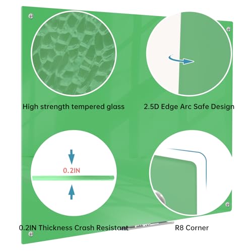 Magnetic Glass Dry Erase Board - White Board 48 x 36 Inch Wall Mounted Glass Whiteboard, Large Frameless Glass White Board for Wall Office, Home & School, Green - color: Green, size: 48"W x 36"H