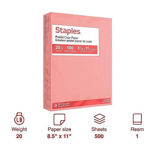 Staples Pastel Colored Copy Paper 8 1/2-Inch X 11-Inch Salmon 500/Ream, For Office, School & Home - style: Salmon