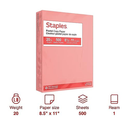 Staples Pastel Colored Copy Paper 8 1/2-Inch X 11-Inch Salmon 500/Ream, For Office, School & Home - style: Salmon