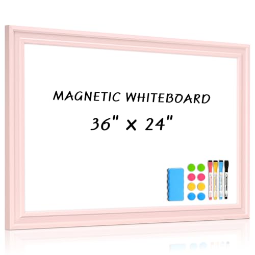 Large White Board for Wall, 36'' x 24'' Magnetic Dry Erase Board, Decorative Whiteboard with Pink Wooden Frame, Hanging Writing Board for Home Office School Dorm - color: Pink, size: 36"W x 24"H