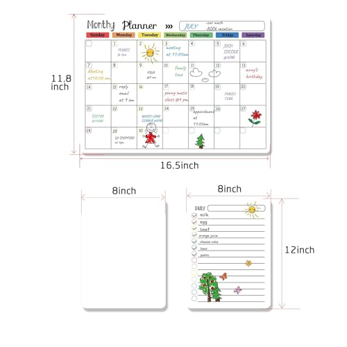 Hivillexun Magnetic Dry Erase Calendar Whiteboard Set (4-Pack) for Home and Kitchen, with Monthly and Weekly Views (16.5” x 11.8”), Magnetic Whiteboard and Daily Planners (12” x 8”) 8 Markers & Eraser - color: White Monthly/Weekly/Daily Planners Grocery L