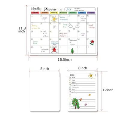 Hivillexun Magnetic Dry Erase Calendar Whiteboard Set (4-Pack) for Home and Kitchen, with Monthly and Weekly Views (16.5” x 11.8”), Magnetic Whiteboard and Daily Planners (12” x 8”) 8 Markers & Eraser - color: White Monthly/Weekly/Daily Planners Grocery L