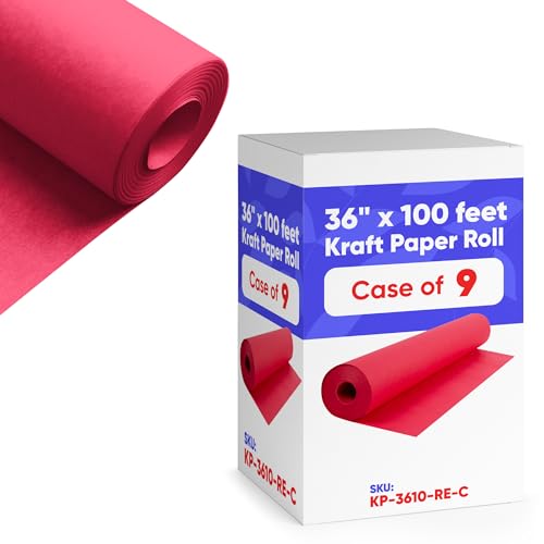 36" x 1200" (100 ft) Red Kraft Paper (Case of 9 Rolls), 45 lbs Thickness, Kraft Paper for School, Art Colored Paper, Gift Wrapping Paper, Packing Paper for Moving - color: Red, style: Bulk Case - 1 Color