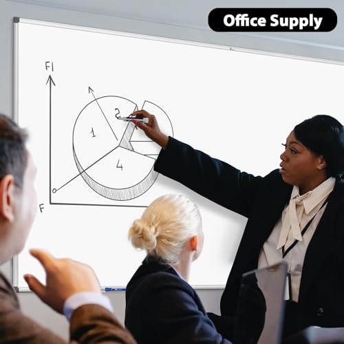 TOWON Silver Border Whiteboard Dry Erase, 72x48 in White Board Dry Erase, Presentation Magnetic Aluminum Framed Whiteboard, Dry Erase Board Wall Mounted with Markers, Pen Tray, Magnets, Cleaning Wipe - size: 72‘’ x 48‘’ Silver