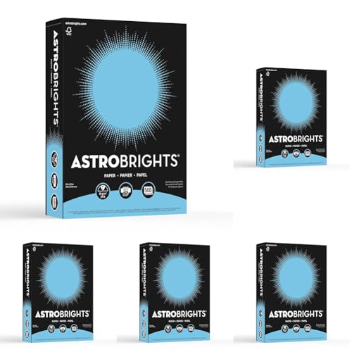 Neenah Astrobrights 30% Recycled Bright Color Paper,8 1/2in x 11in,24 Lb,FSC Certified,Lunar Blue,Ream Of 500 Sheets,21528,(Pack of 5) - size: 24lb Colored Paper (Pack of 5)