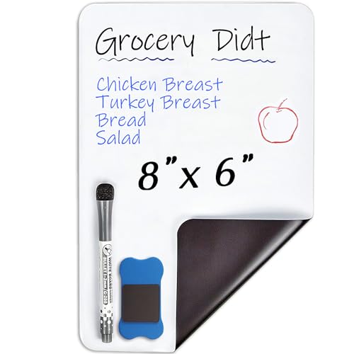 INMORVEN Small White Board Dry Erase Menu Planner, 8"x6" Magnetic Small Dry Erase Board for Fridge Grocery List, Refrigerator White Boards to Do List, with Markers and Eraser - size: 8"W x 6"H