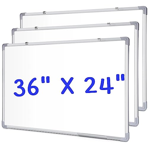 Tinlade 3 Pack Dry Erase Boards, Magnetic Dry Erase White Board Bulk Silver Aluminum Framed Whiteboard Message Presentation Wall Mounted for School Office and Home(36 x 24 Inch) - size: 36 x 24 Inch