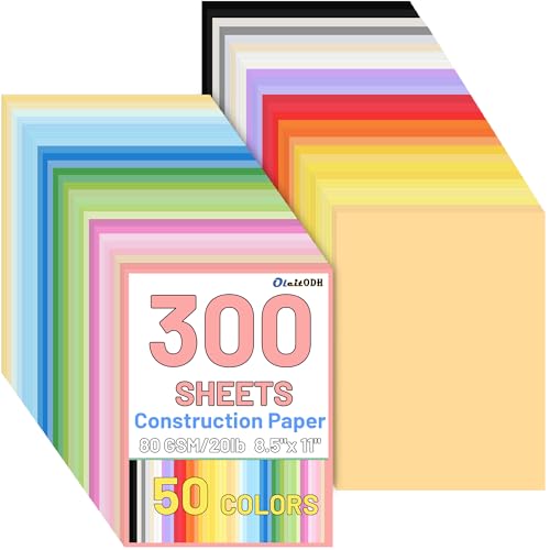 50 Colors Construction Paper 300 PCS, 8.5x11 in Bulk Colored Paper for Crafts - 80GSM Thick Cardstock for Printing, Layering, Embossing - DIY Art Supplies for Cards, Invitations, School Projects - color: 50 Colors, size: 8.5”x11”-300 PCS