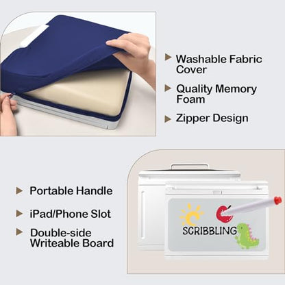 Lap Desk with Storage Cushion - Washable Portable Writing Lap Desk for Laptop with iPad Slot Magnetic WhiteBoard for Home Office Couch Bed - Fits Up to 15.6 Inch Laptop