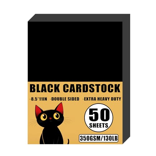 50 Sheets 130lb Black Cardstock, 8.5" x 11", Extra Heavy Duty Black Paper for Card Base DIY Craft Card Making, 130LB Cover 350 GSM - color: Black, size: 130lb-50sheets